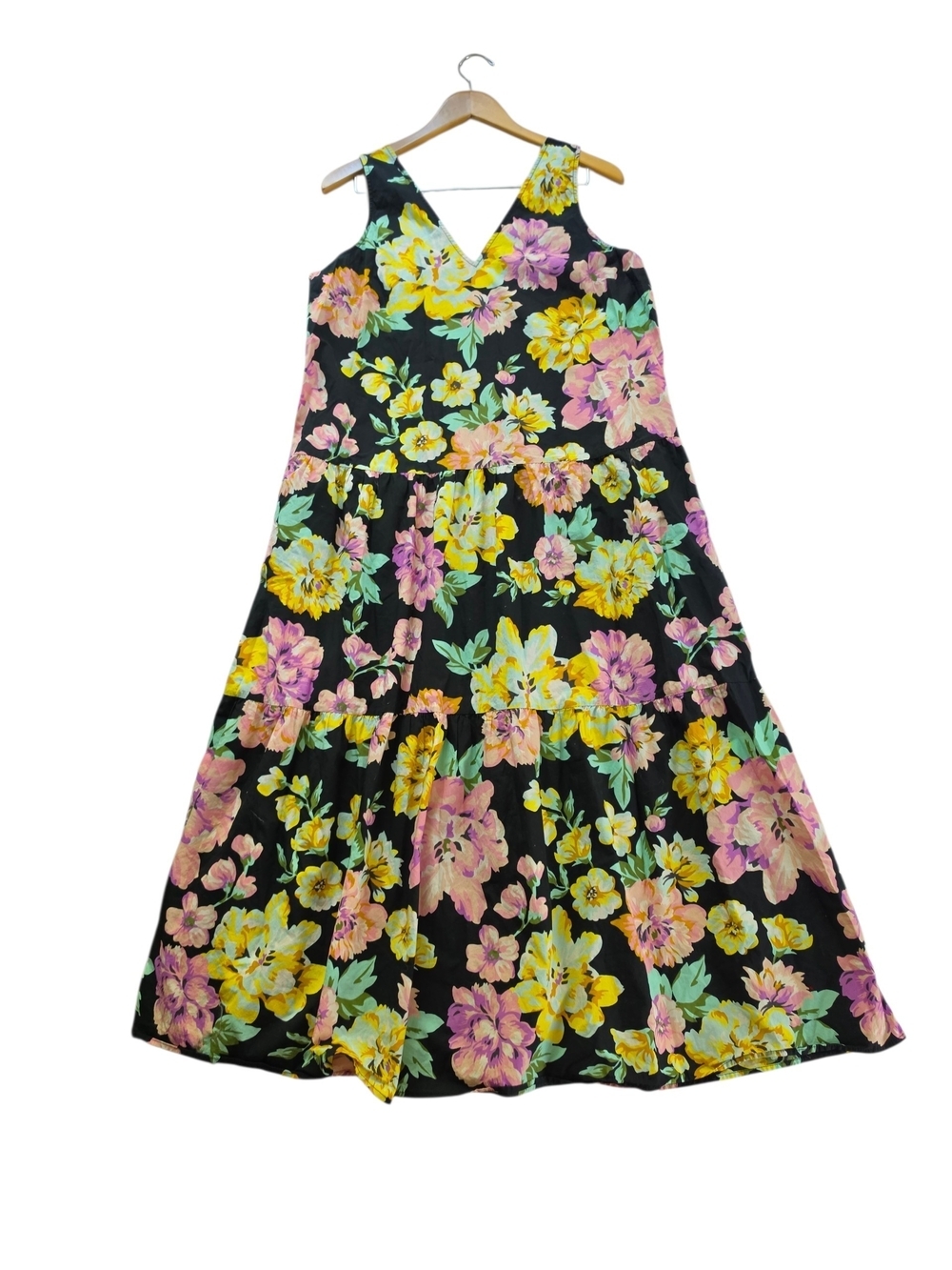 Who What Wear Black Floral Maxi Dress with Yellow & Pink Blooms